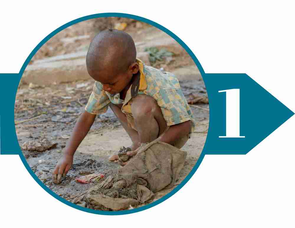 A child playing in the mud, showing scarcity of water
