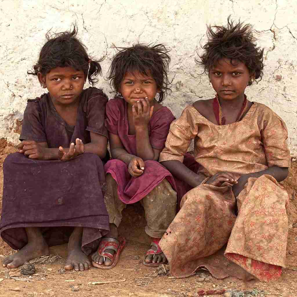 Group of girls in poverty