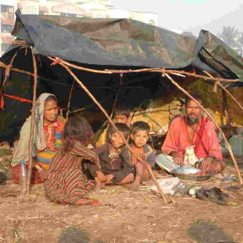 Family in poverty living in the slums
