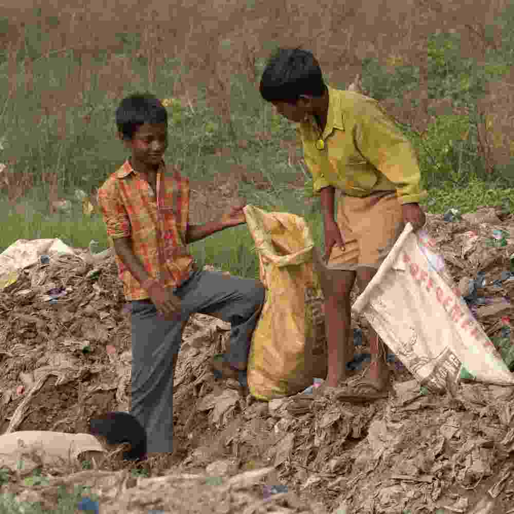 Slum children in poverty in Asia