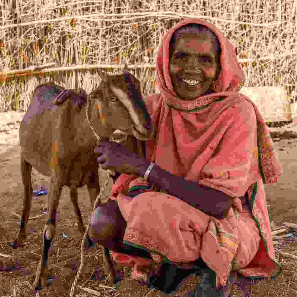 Woman in Asia receives income generating gift of a goat that would help alleviate from poverty