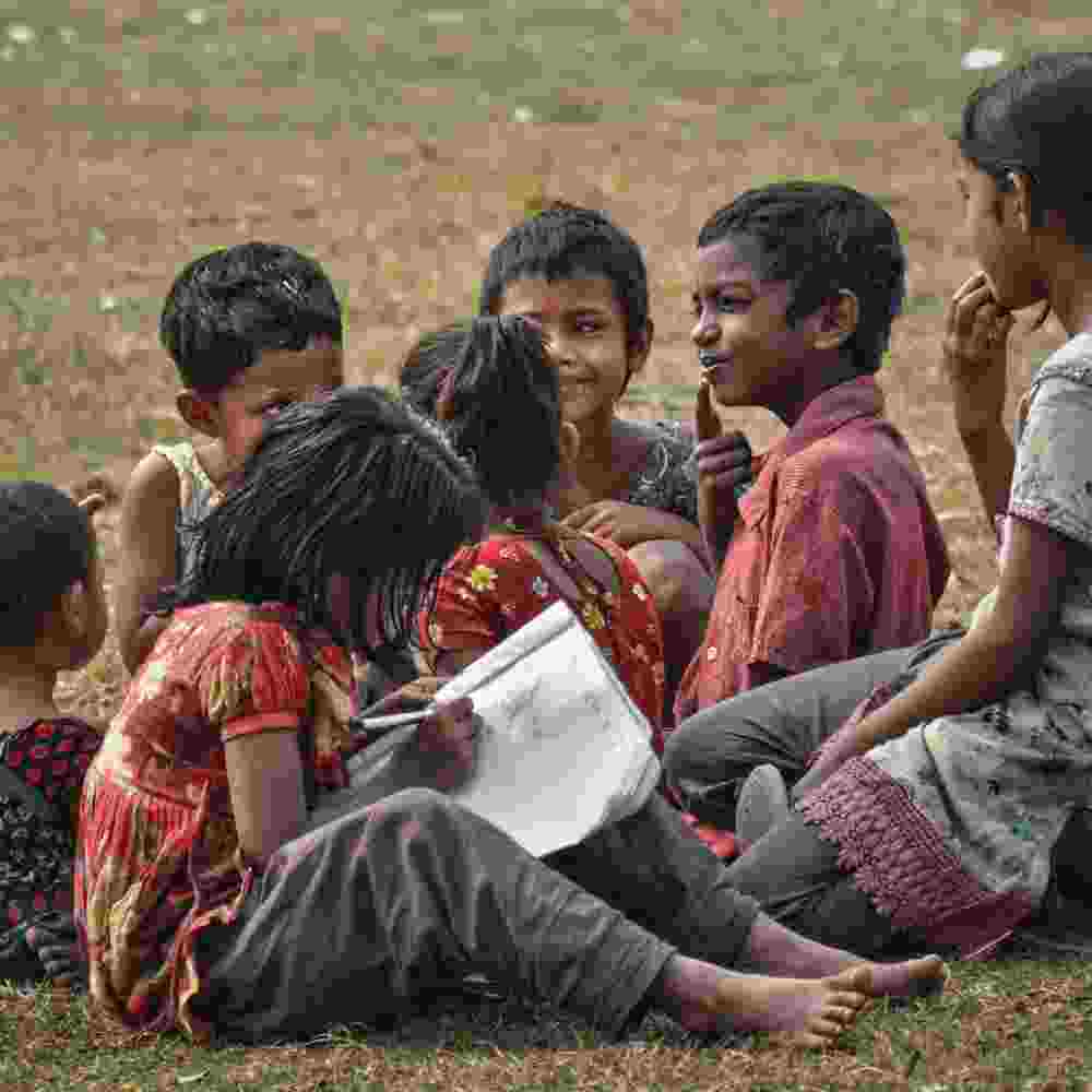 Children talking and studying