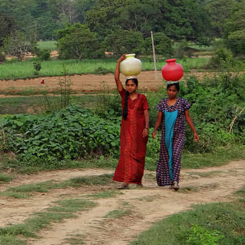 Women walk long distances to collect water