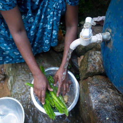 Woman washing vegetables using clean water through GFA World Jesus Wells