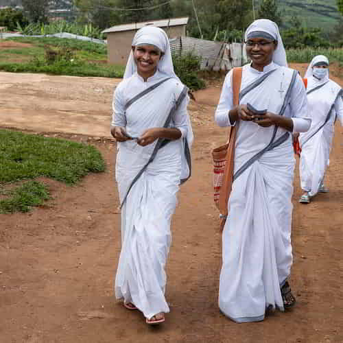 GFA World modern Christian missionaries, Sisters of the Cross, walking to share the tangible love of God in Rwanda Africa