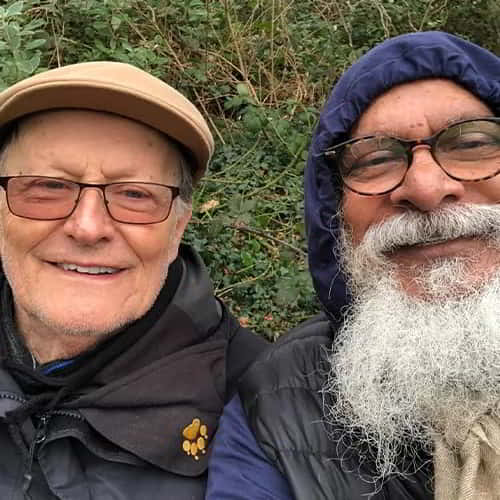 George Verwer and K.P. Yohannan on a prayer walk together January, 31, 2020, in London, England