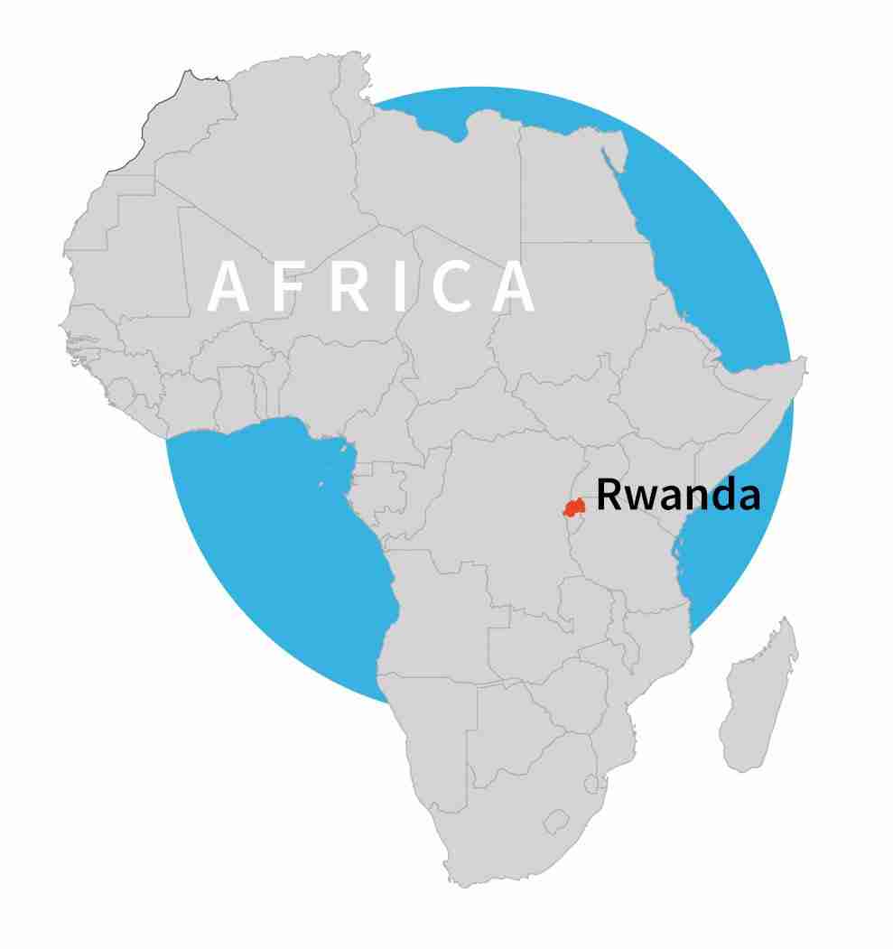Map location of Rwanda, Africa