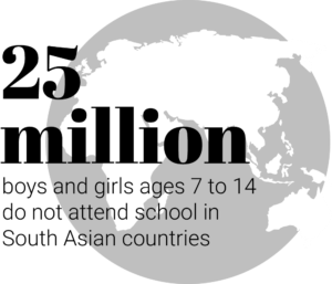 More than 25 million boys and girls ages 7 to 14 do not attend school in countries in the South Asia region.