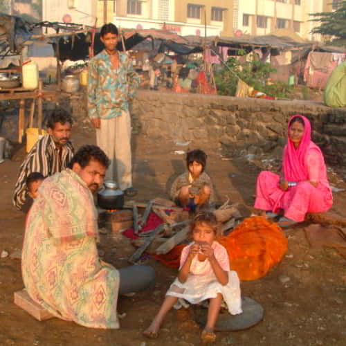 Family in poverty living in the slums of South Asia