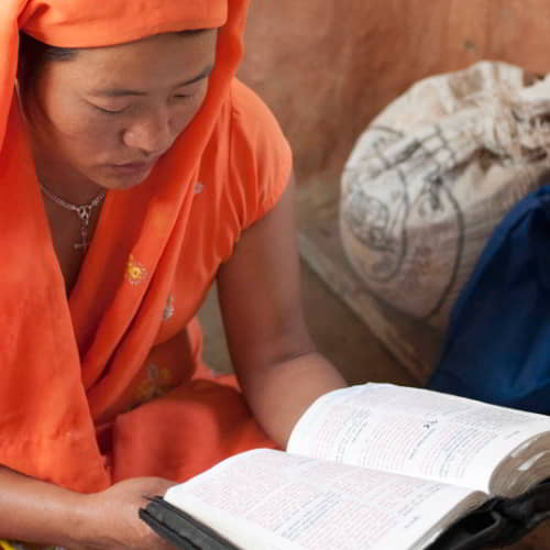 Women in poverty are able to learn to read and write through GFA World adult literacy program