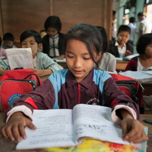 Young girl from Myanmar earning an education through GFA World child sponsorship program