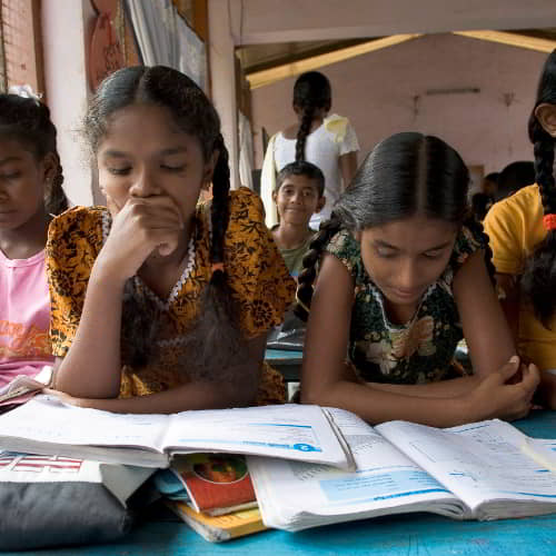 Young girls from Sri Lanka studying in GFA World child sponsorship program class